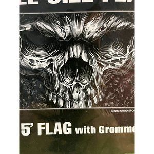 OLLIERV Good Sports Full Black and White Mean Skull Flag With Grommets 3' x 5'